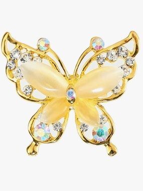 Anthropologie Gold-Tone Yellow Butterfly Brooch with Iridescent Crystals